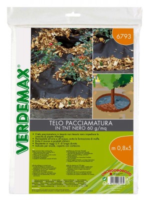 Telo Pacciamatura TNT Nero 0,8x5m Verdemax Copertura Protezione Aiuole 60g/mq